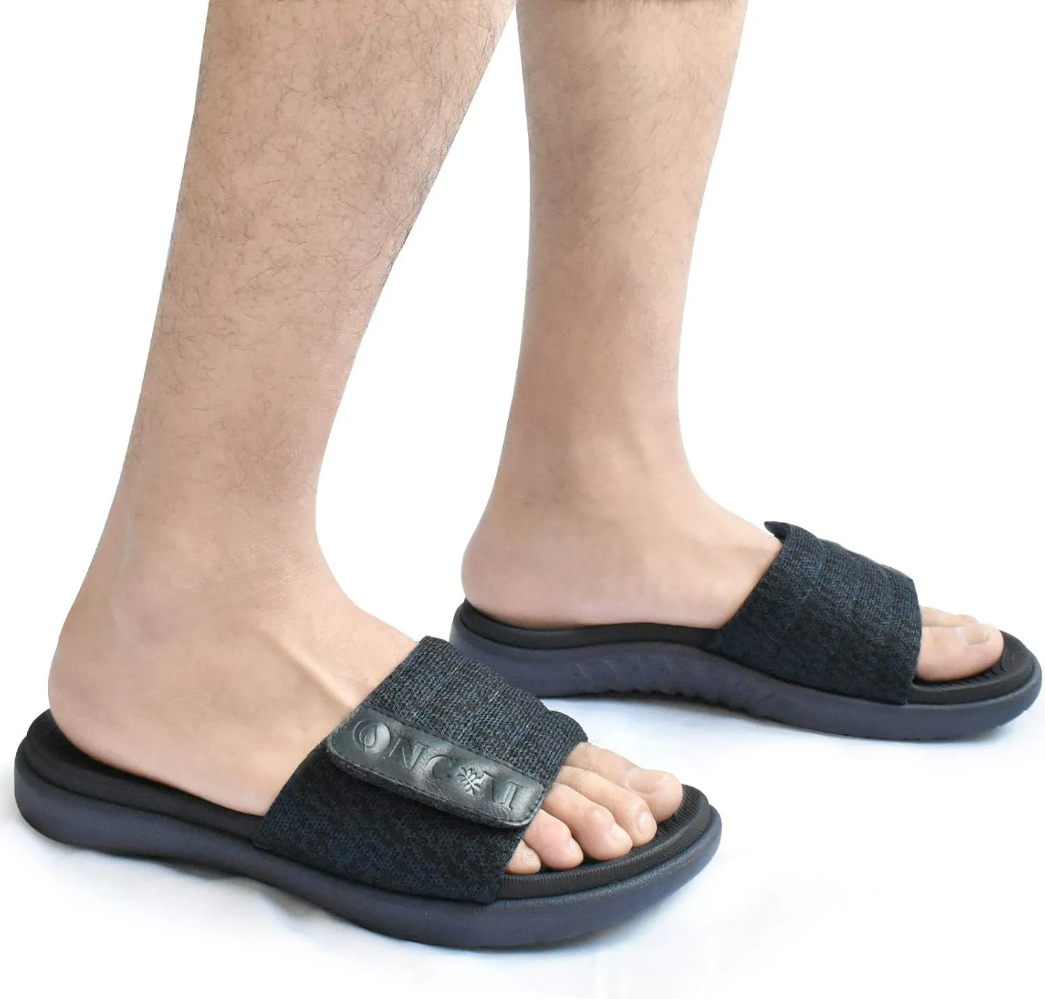ONCAI Mens Sandals, Arch Support Sport Slides Open Toe Adjustable Straps Orthotic Cushioned Footbed for Plantar Fasciitis Rubber Soles Size 7.5-15