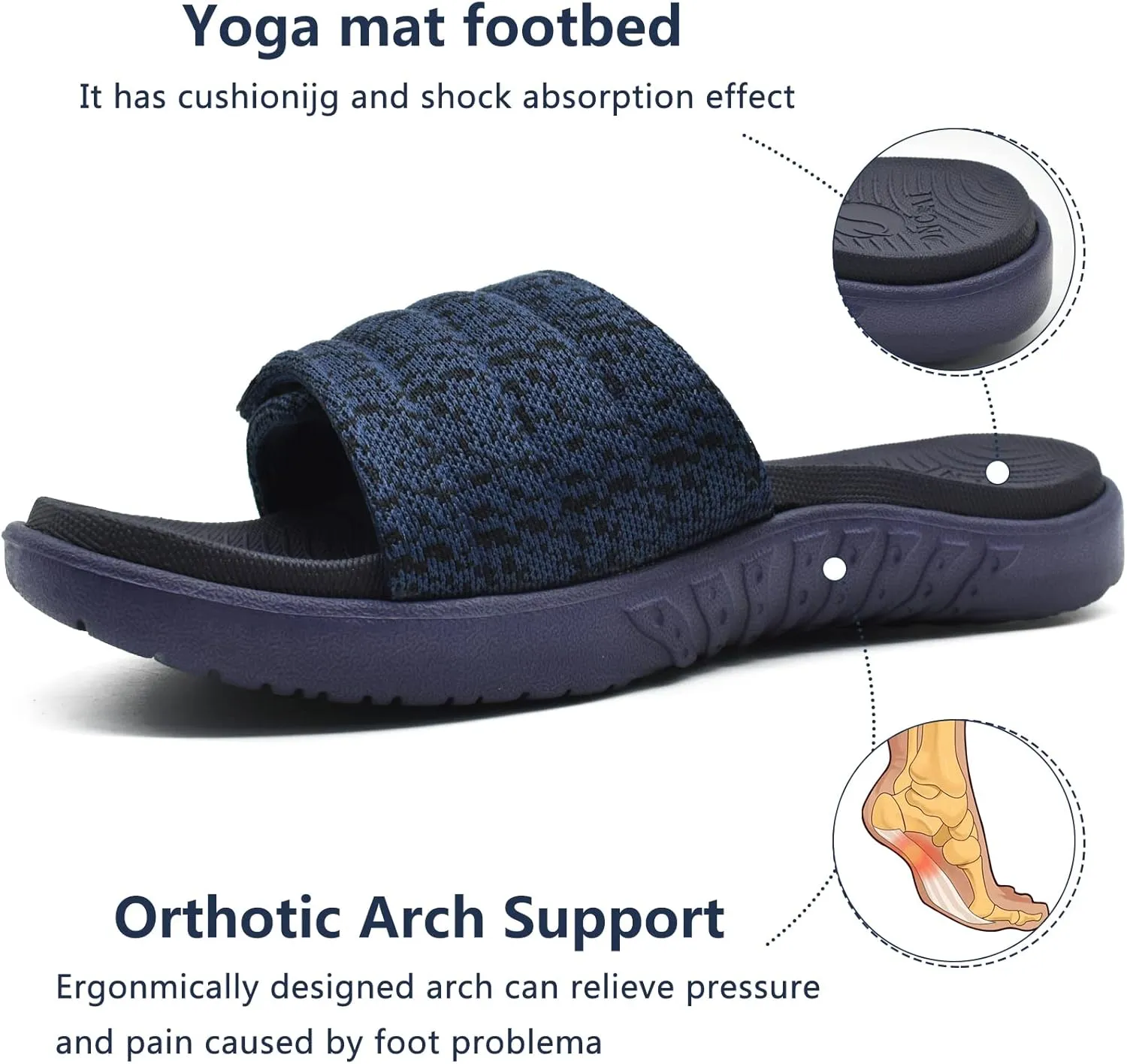 ONCAI Mens Sandals, Arch Support Sport Slides Open Toe Adjustable Straps Orthotic Cushioned Footbed for Plantar Fasciitis Rubber Soles Size 7.5-15