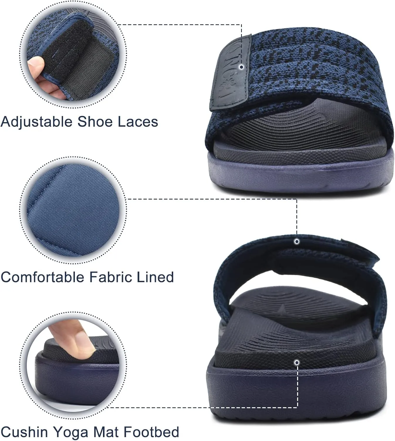 ONCAI Mens Sandals, Arch Support Sport Slides Open Toe Adjustable Straps Orthotic Cushioned Footbed for Plantar Fasciitis Rubber Soles Size 7.5-15
