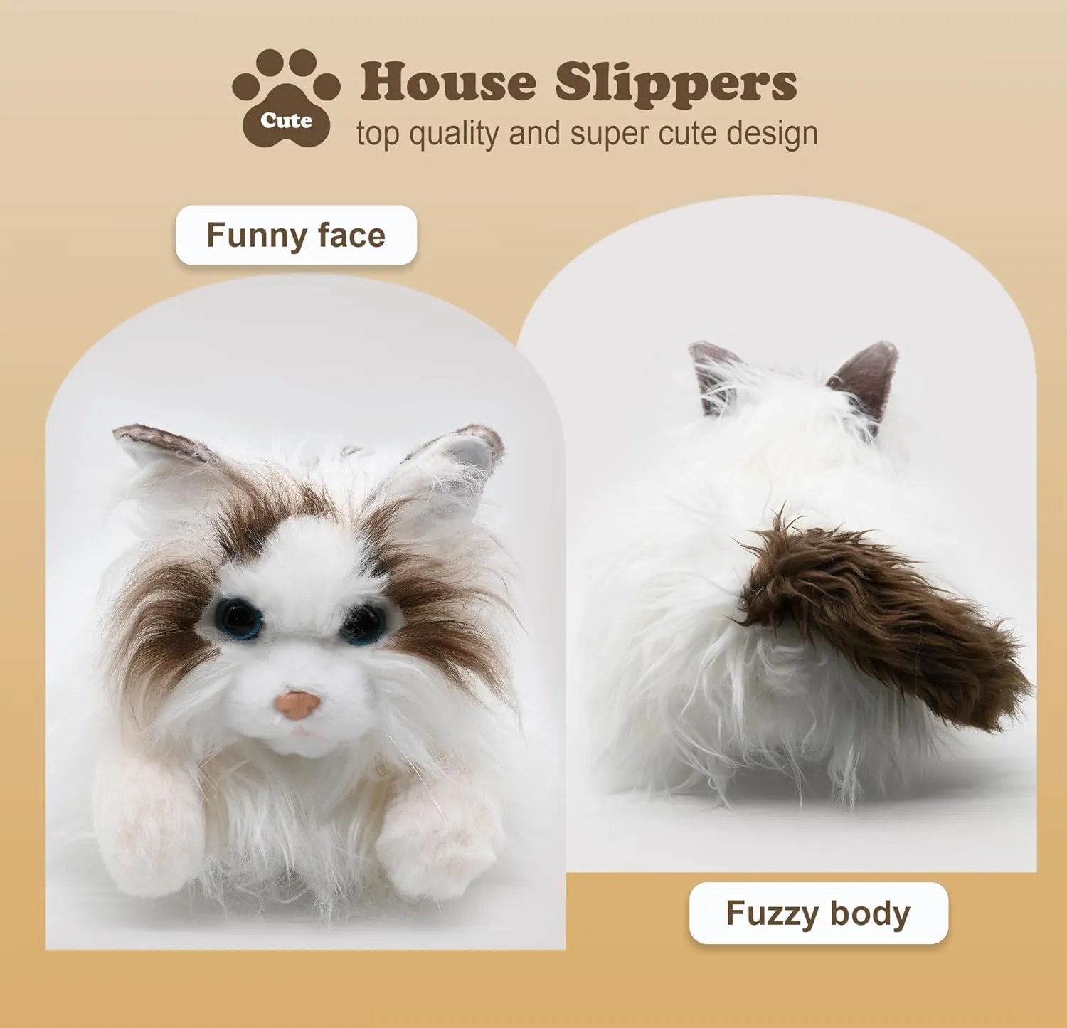 Onmygogo Indoor Fuzzy Winter Animal Cat Plush Slippers for Women Men Kids,Faux Fur,Warm House Slipper