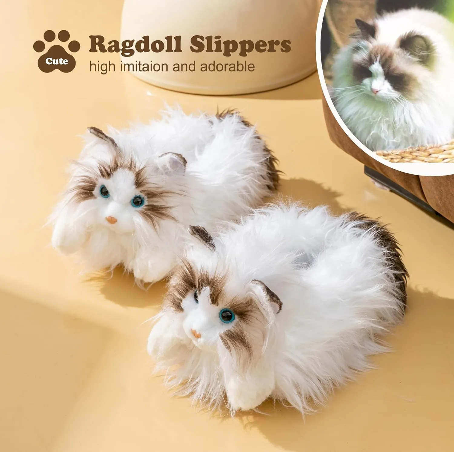 Onmygogo Indoor Fuzzy Winter Animal Cat Plush Slippers for Women Men Kids,Faux Fur,Warm House Slipper