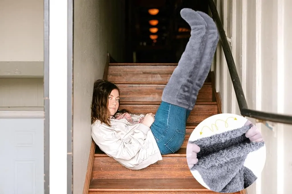 Over Knee High Fuzzy Socks Plush Slipper Stockings Furry Long Leg Warmers Winter Home Sleeping Socks