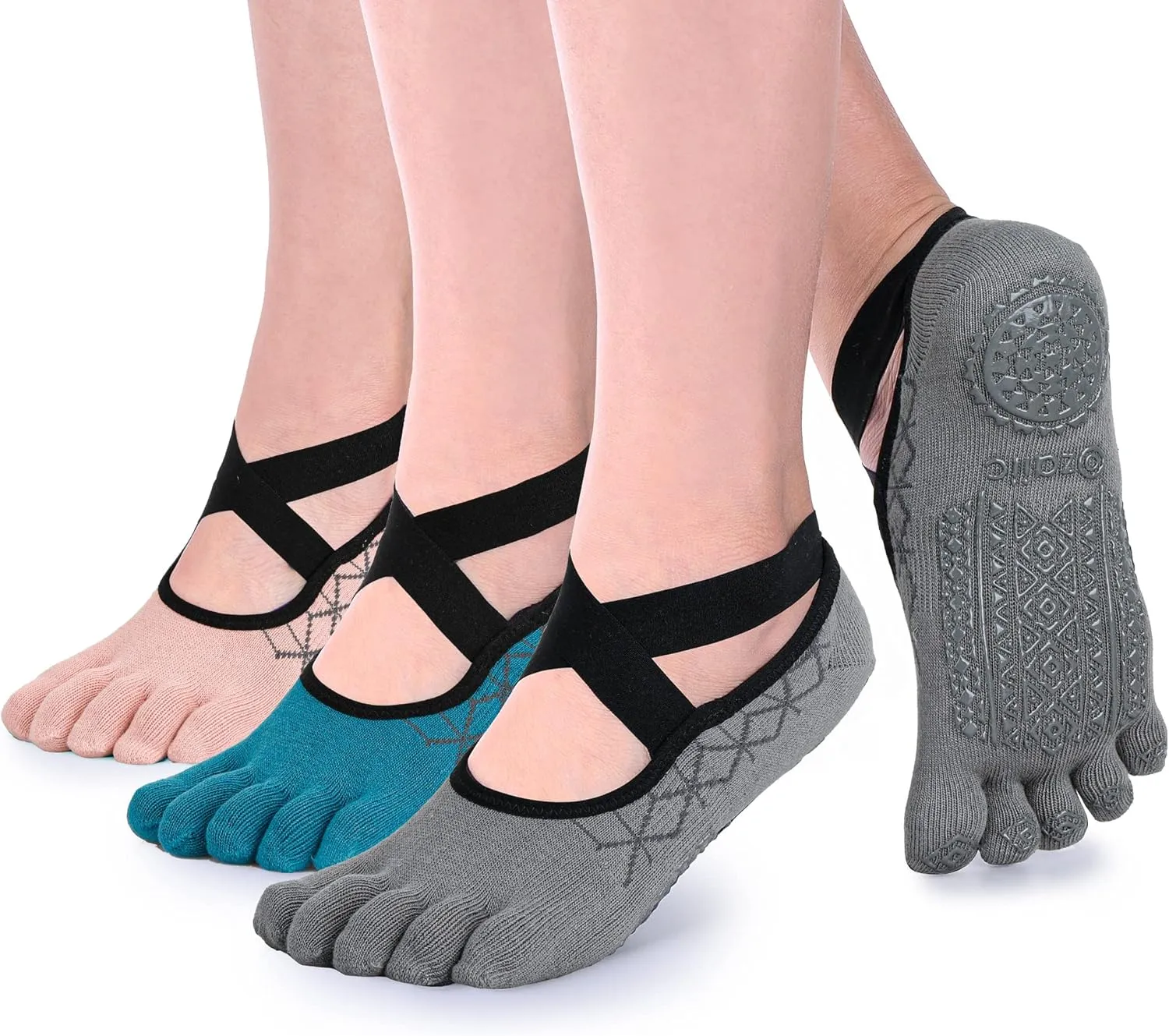 Ozaiic Yoga Socks for Women with Grips, Non-Slip Five Toe Socks for Pilates, Barre, Ballet, Fitness