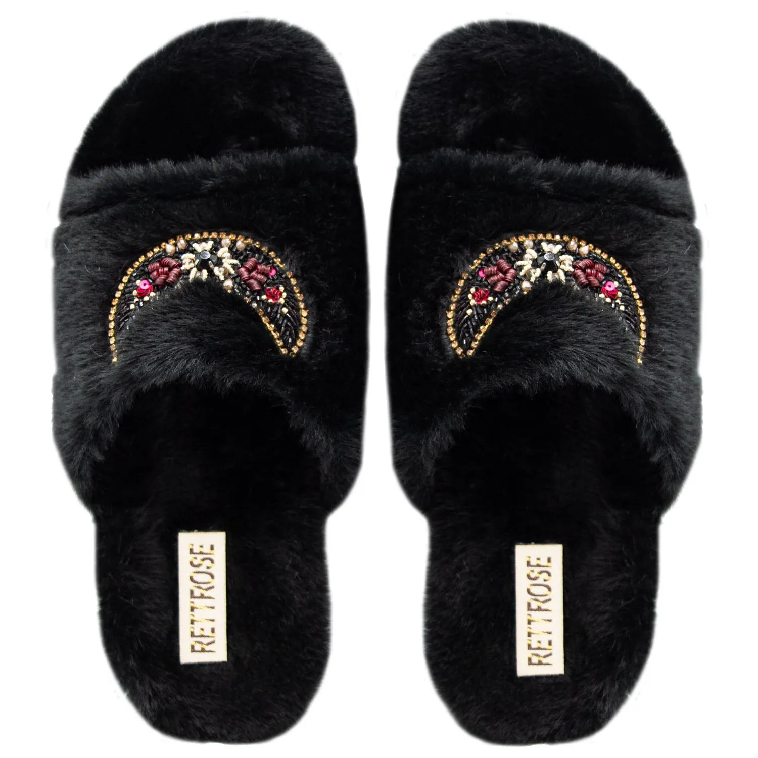 Paisley Black Luxury Plush Diamanté Embellished Handmade Slipper