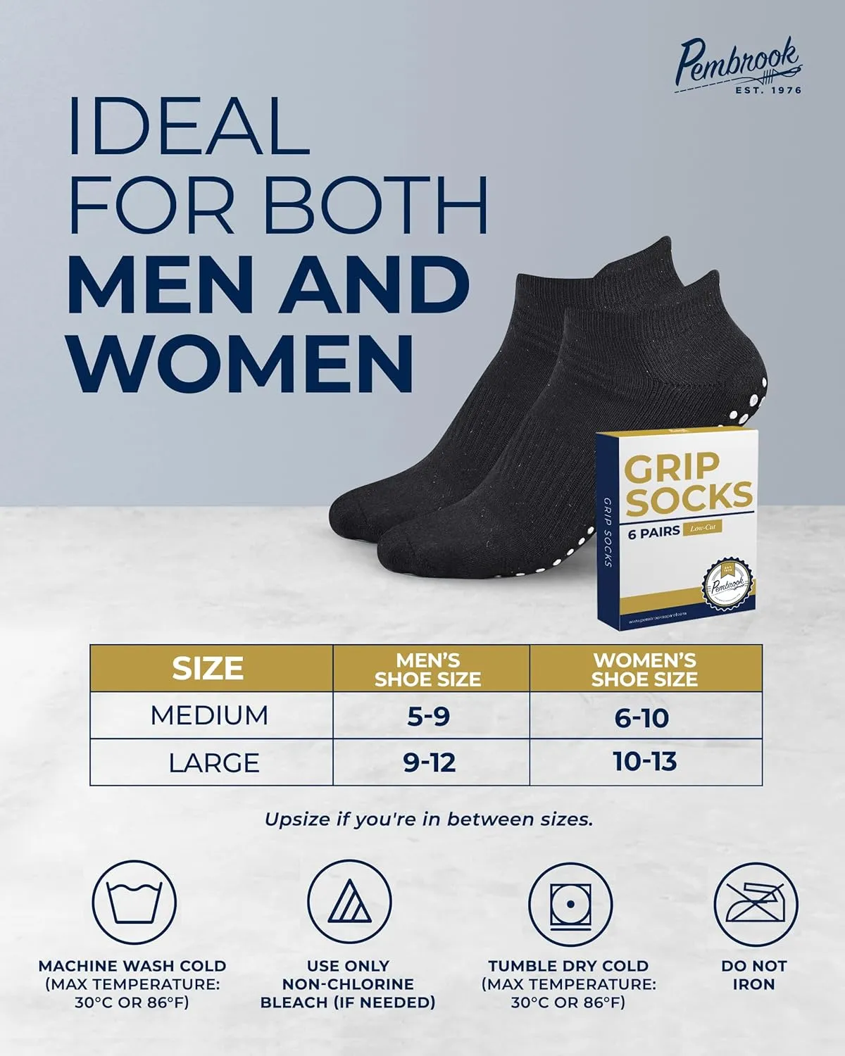 Pembrook Grip Socks - 6 Pairs Barre Socks with Grips for Women & Men | Non Slip Yoga Socks