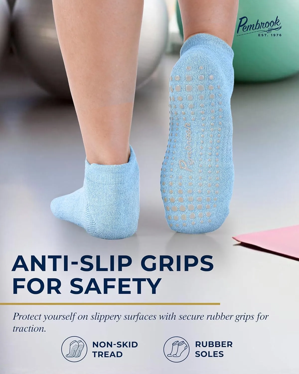 Pembrook Grip Socks - 6 Pairs Barre Socks with Grips for Women & Men | Non Slip Yoga Socks