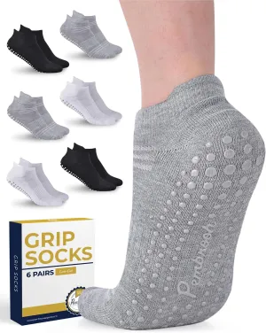 Pembrook Grip Socks - 6 Pairs Barre Socks with Grips for Women & Men | Non Slip Yoga Socks