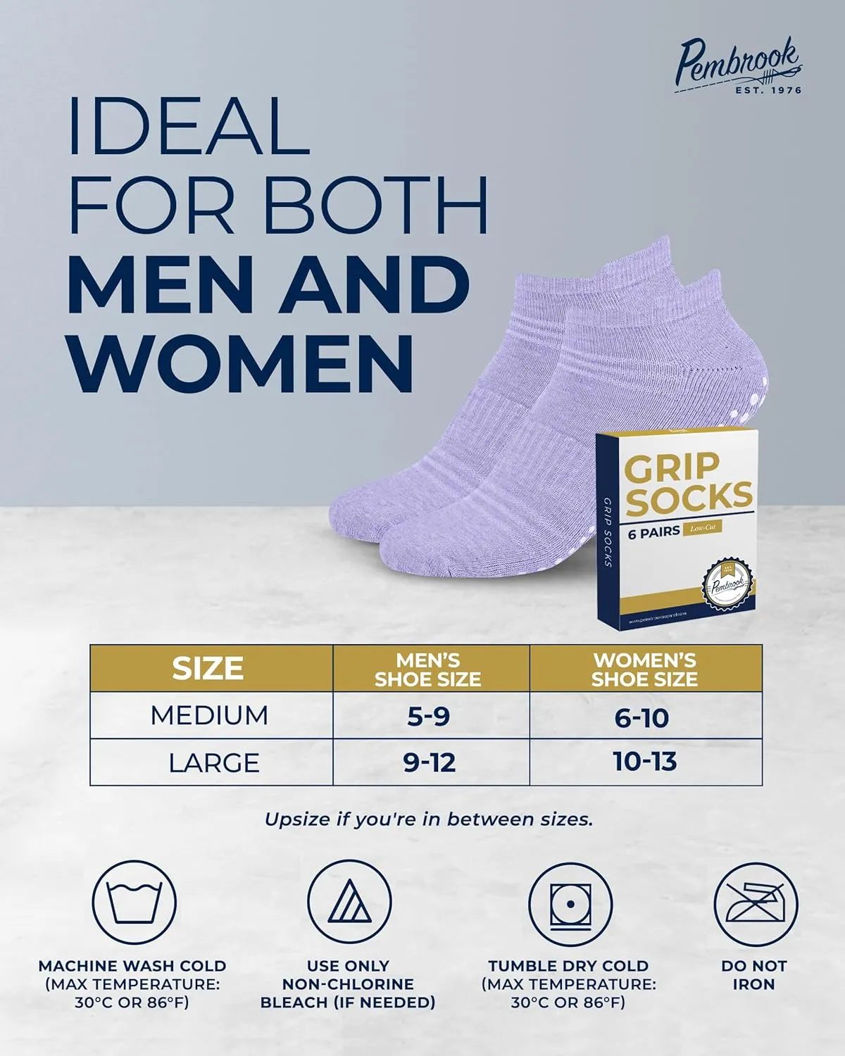 Pembrook Grip Socks - 6 Pairs Barre Socks with Grips for Women & Men | Non Slip Yoga Socks
