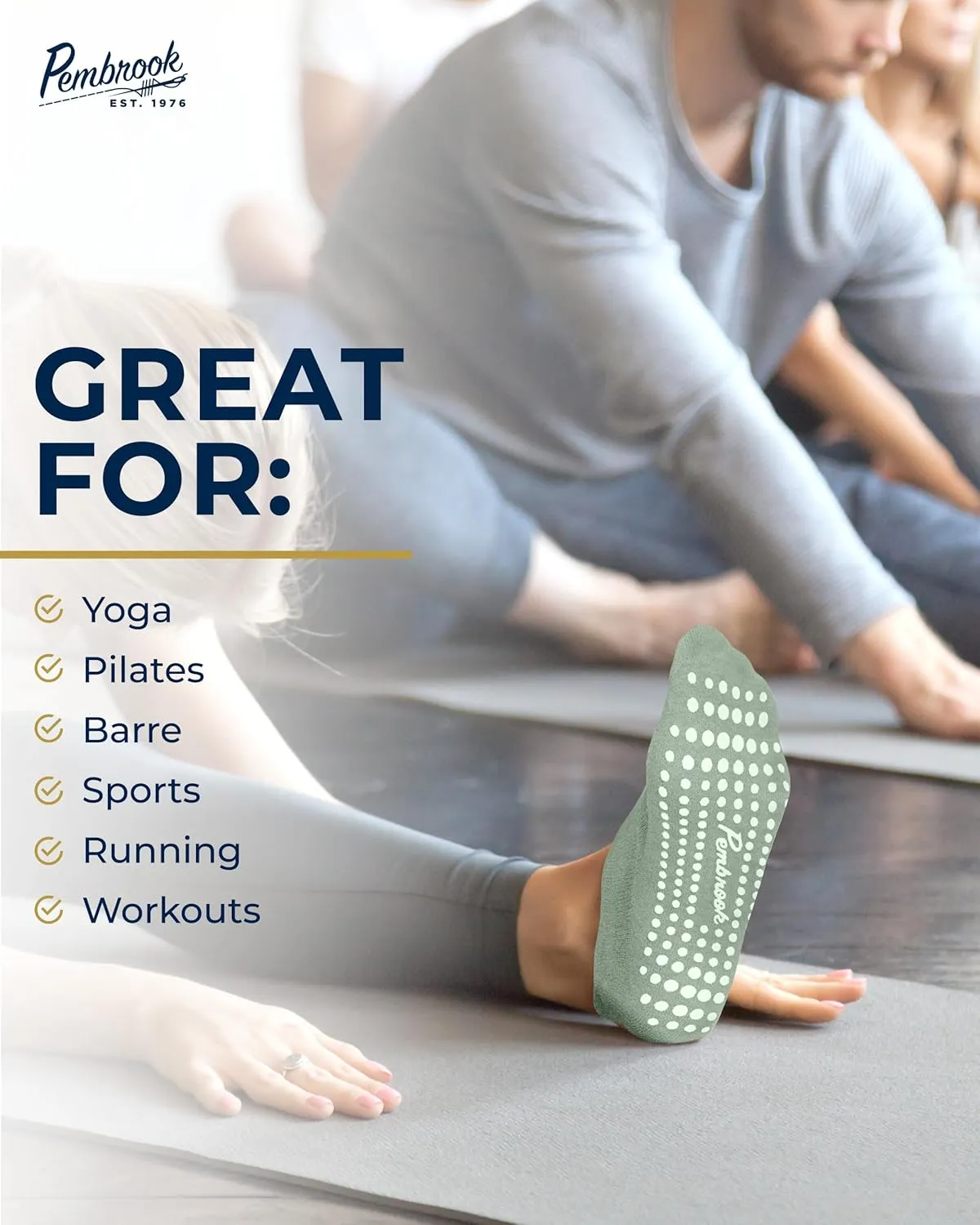 Pembrook Grip Socks - 6 Pairs Barre Socks with Grips for Women & Men | Non Slip Yoga Socks