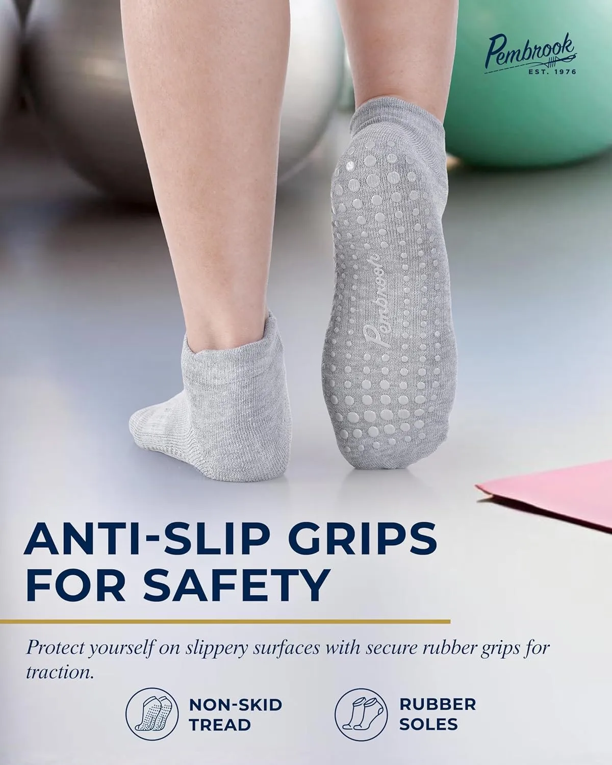 Pembrook Grip Socks - 6 Pairs Barre Socks with Grips for Women & Men | Non Slip Yoga Socks