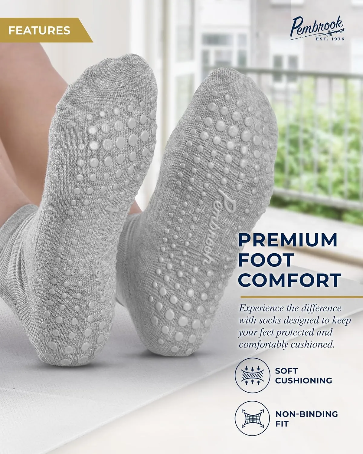 Pembrook Grip Socks - 6 Pairs Barre Socks with Grips for Women & Men | Non Slip Yoga Socks
