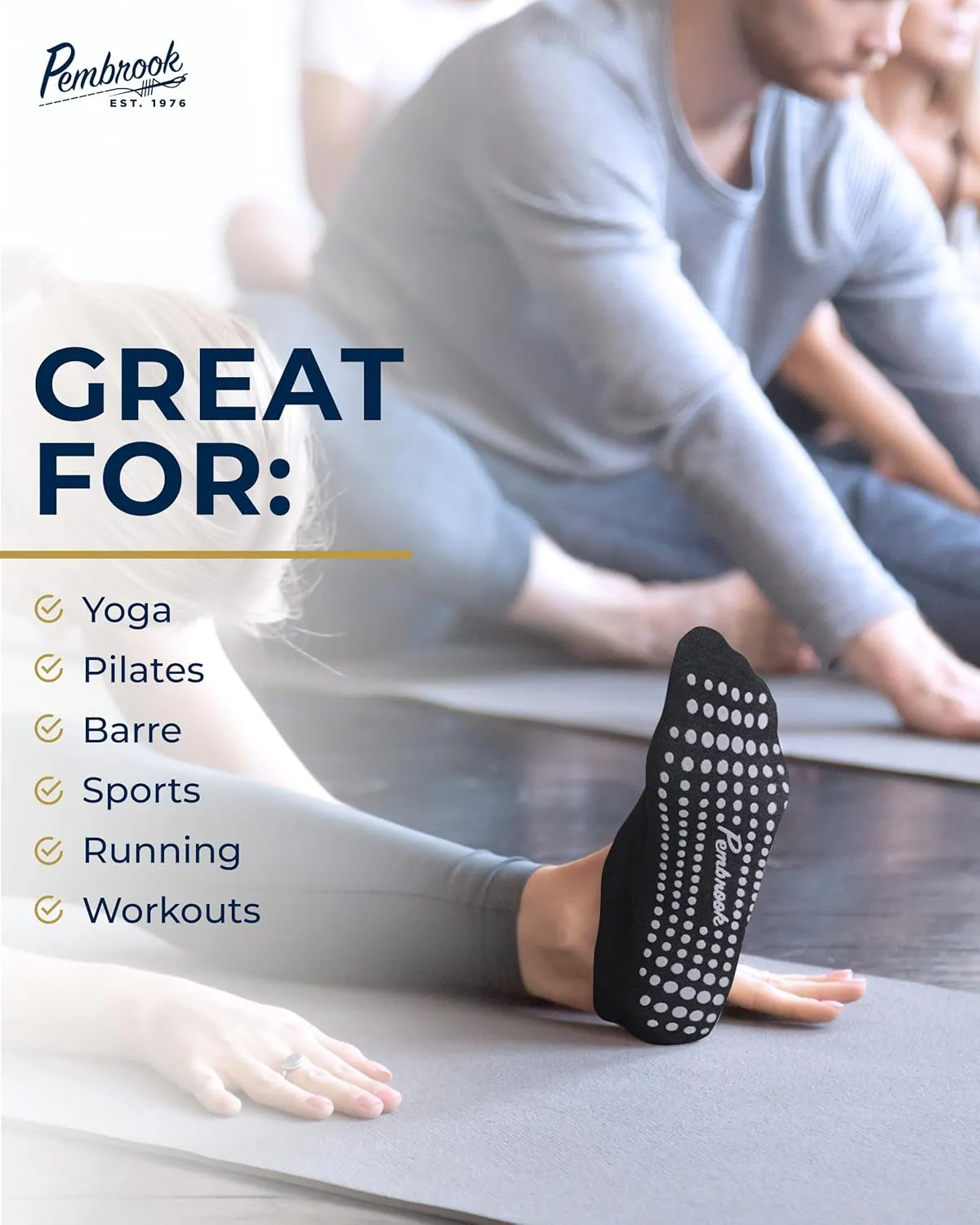 Pembrook Grip Socks - 6 Pairs Barre Socks with Grips for Women & Men | Non Slip Yoga Socks