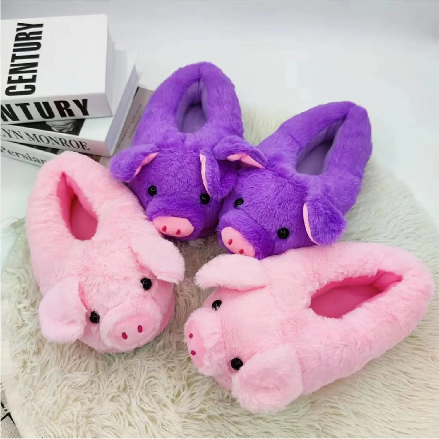 Pig Slippers, Cute Animal Anti-skid Slippers, Autumn Winter Warm Stuffed Cartoon Home Furry Slippers for Women Girl
