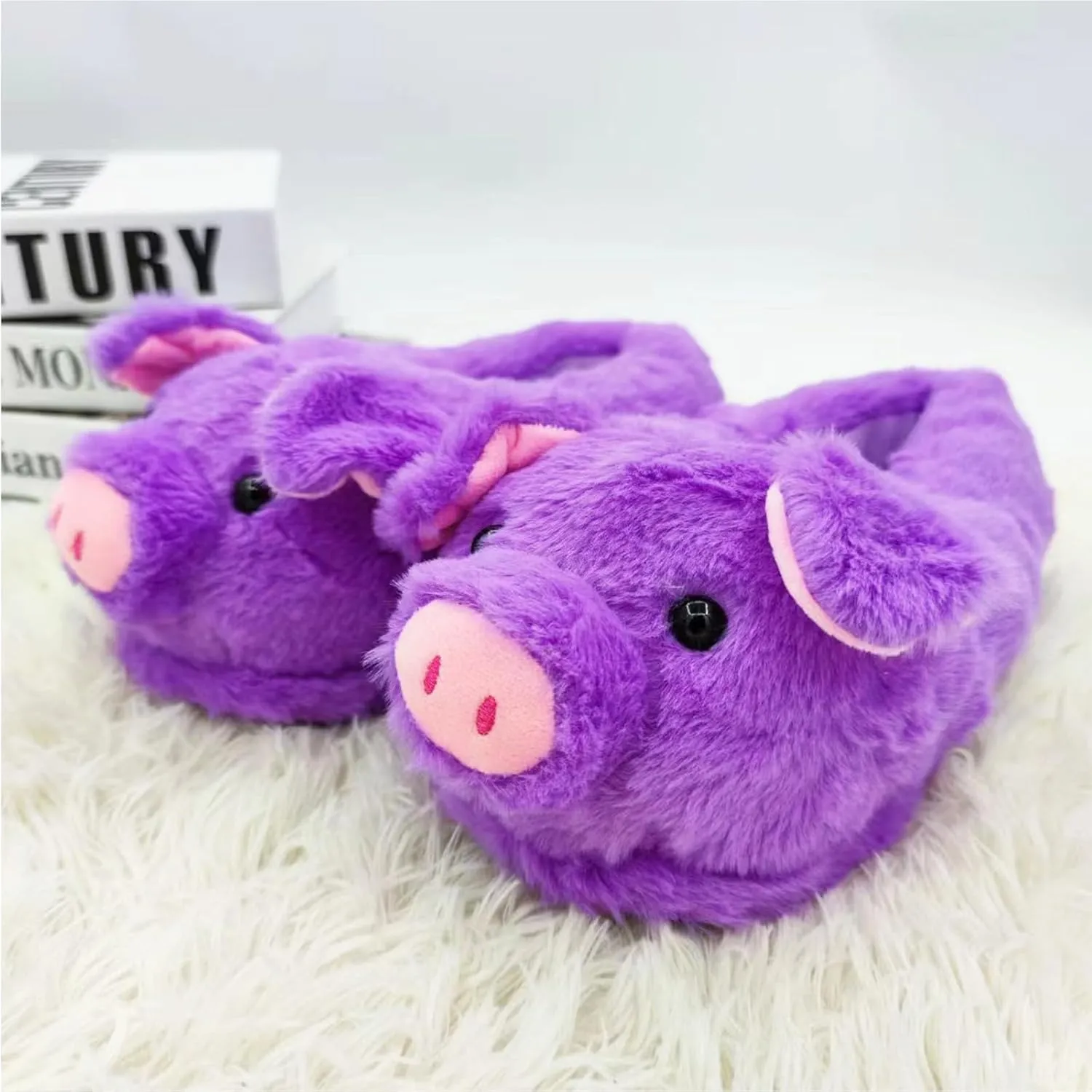 Pig Slippers, Cute Animal Anti-skid Slippers, Autumn Winter Warm Stuffed Cartoon Home Furry Slippers for Women Girl