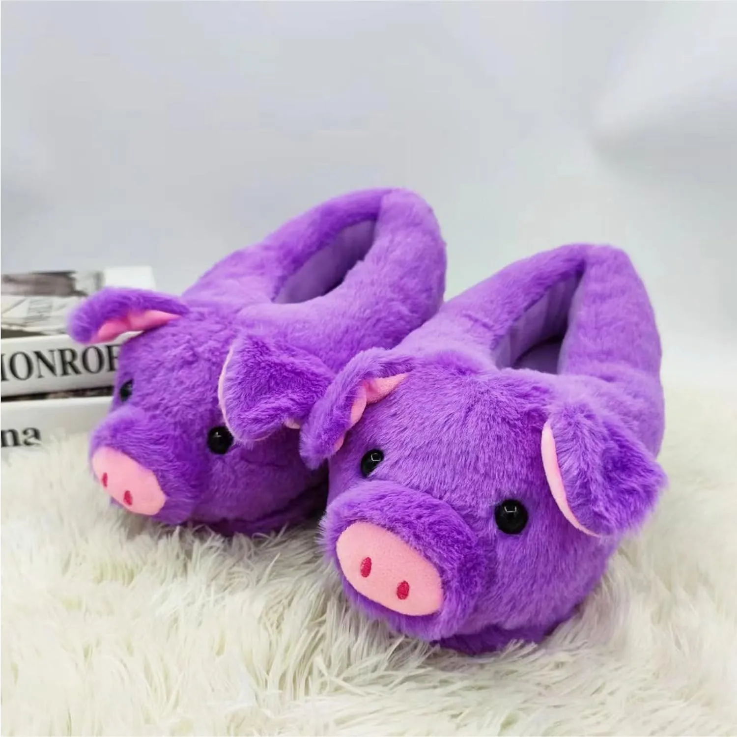 Pig Slippers, Cute Animal Anti-skid Slippers, Autumn Winter Warm Stuffed Cartoon Home Furry Slippers for Women Girl