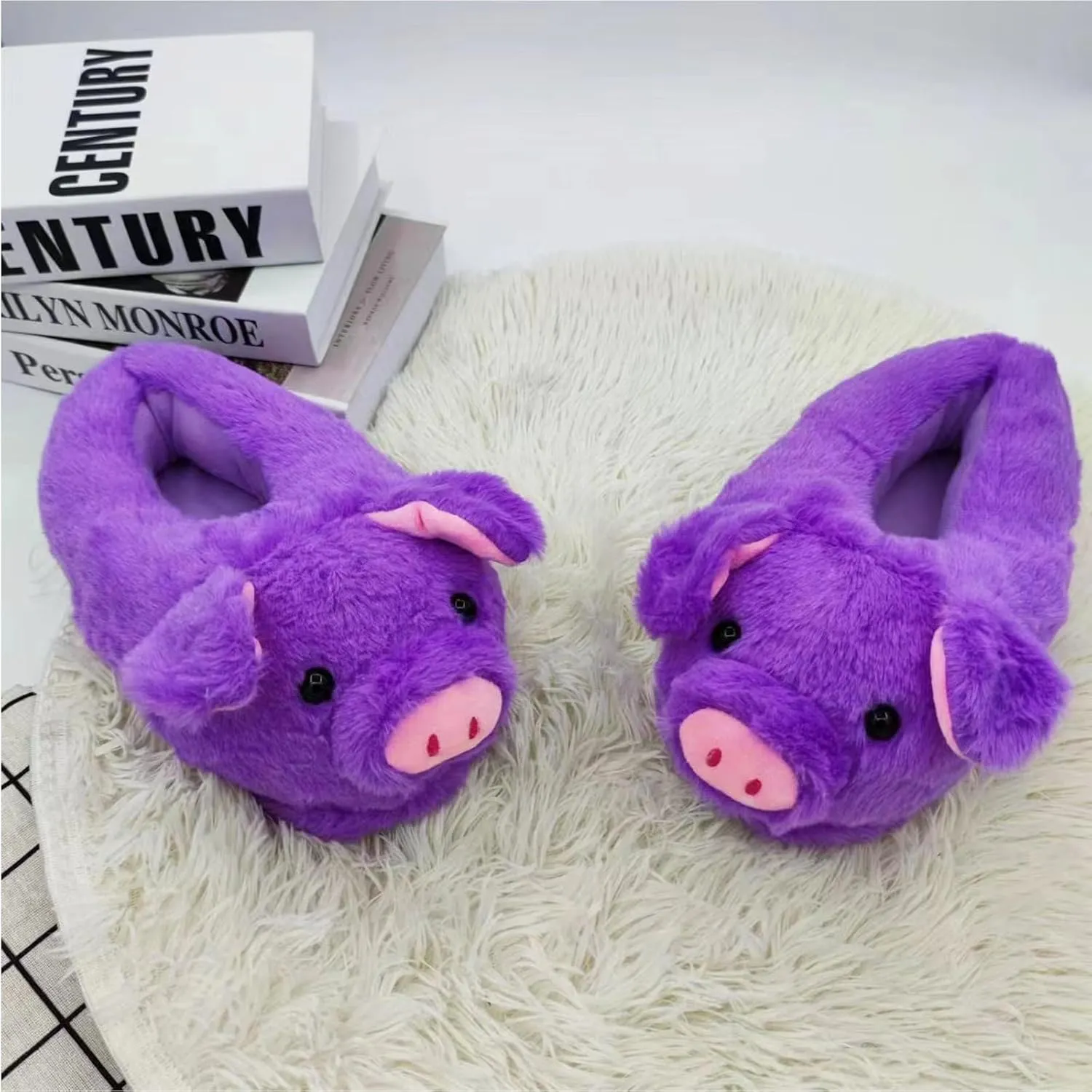 Pig Slippers, Cute Animal Anti-skid Slippers, Autumn Winter Warm Stuffed Cartoon Home Furry Slippers for Women Girl