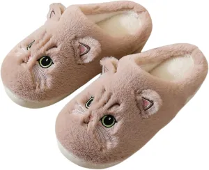 Plush animal slippers, soft and comfortable slippers, women's home slippers, bedroom cat girl plush slippers