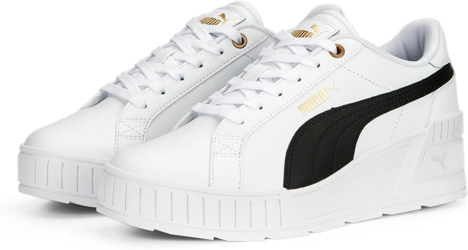 PUMA Women's Karmen Wedge Shoes, Black-White-Gold, 10