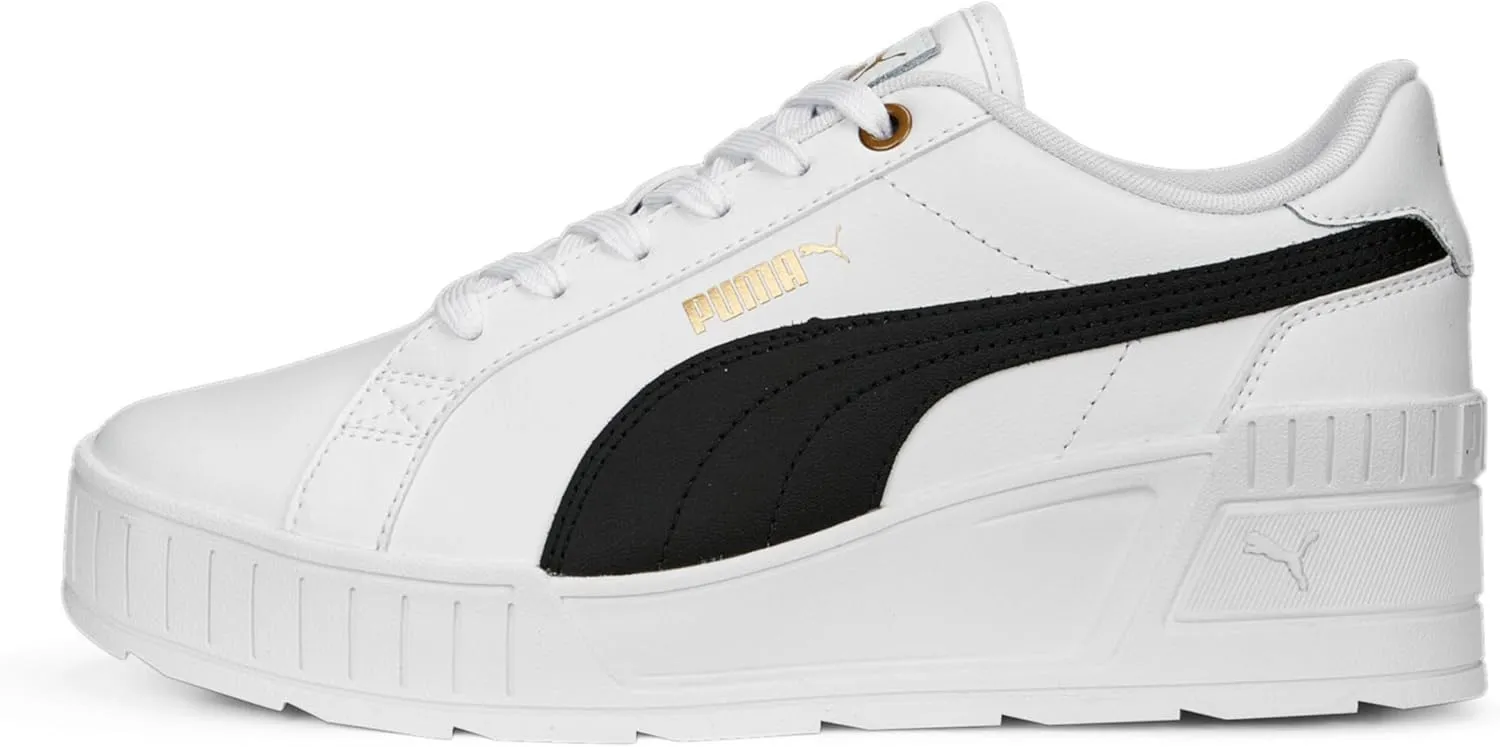 PUMA Women's Karmen Wedge Shoes, Black-White-Gold, 10