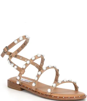 Pyramid Travel Strap Flat Pearl Studded Tan Leather Highly-rated Ankle Steve Easy to install Sandals Madden