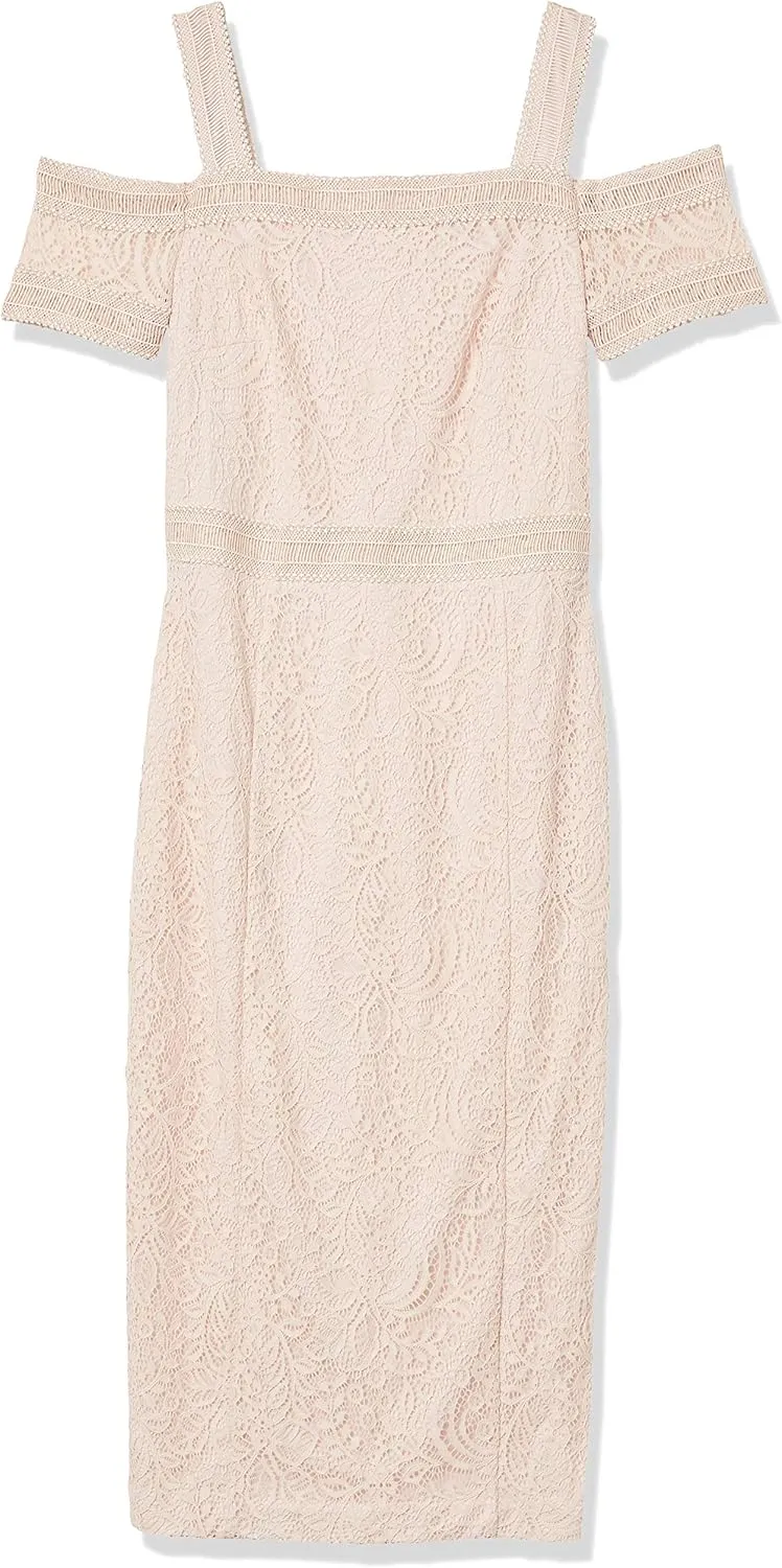 RACHEL Rachel Roy Women's Cold Shoulder Floral Lace Midi Dress