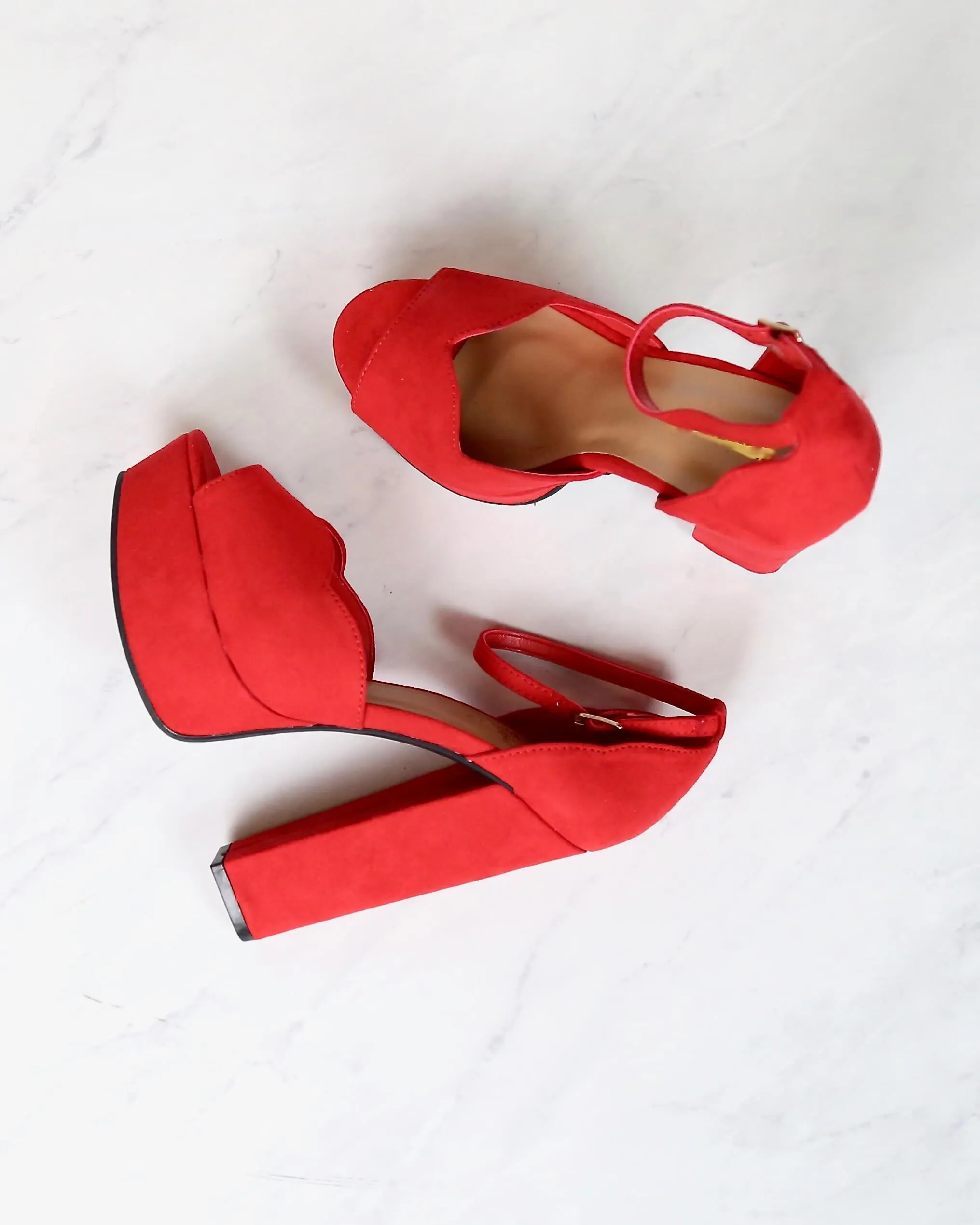 Red Suede Ankle Strap High Heel Sandals
