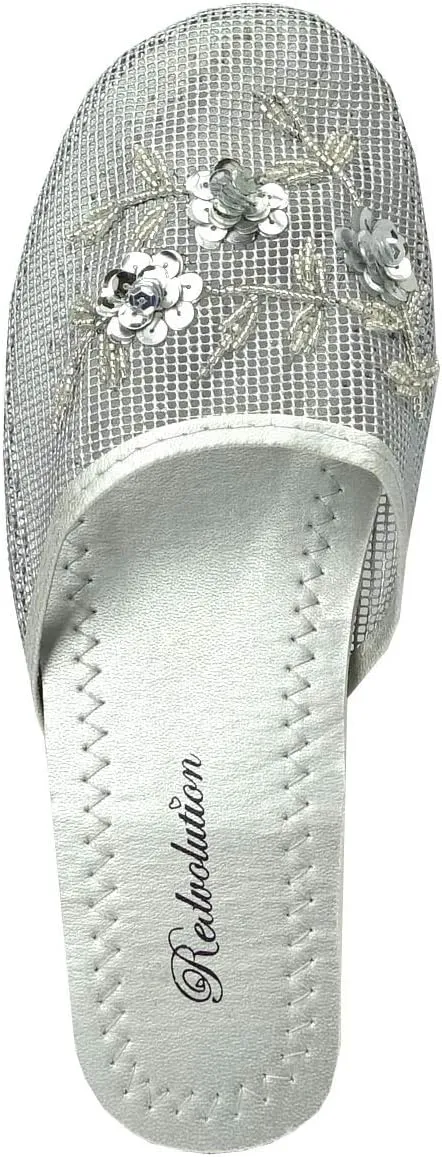 REDVOLUTION Women's Chinese Mesh Slipper Floral Flip Flop Sandals | 1313
