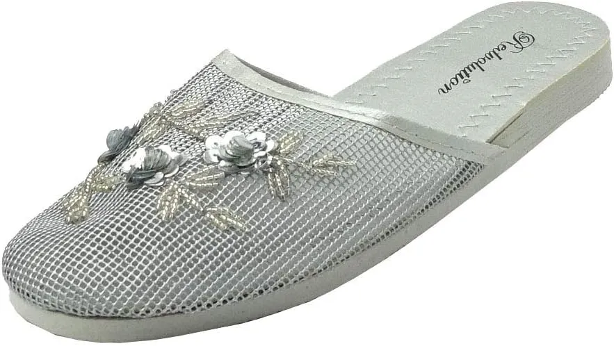 REDVOLUTION Women's Chinese Mesh Slipper Floral Flip Flop Sandals | 1313