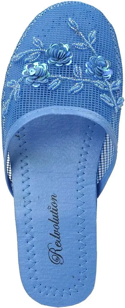 REDVOLUTION Women's Chinese Mesh Slipper Floral Flip Flop Sandals | 1313