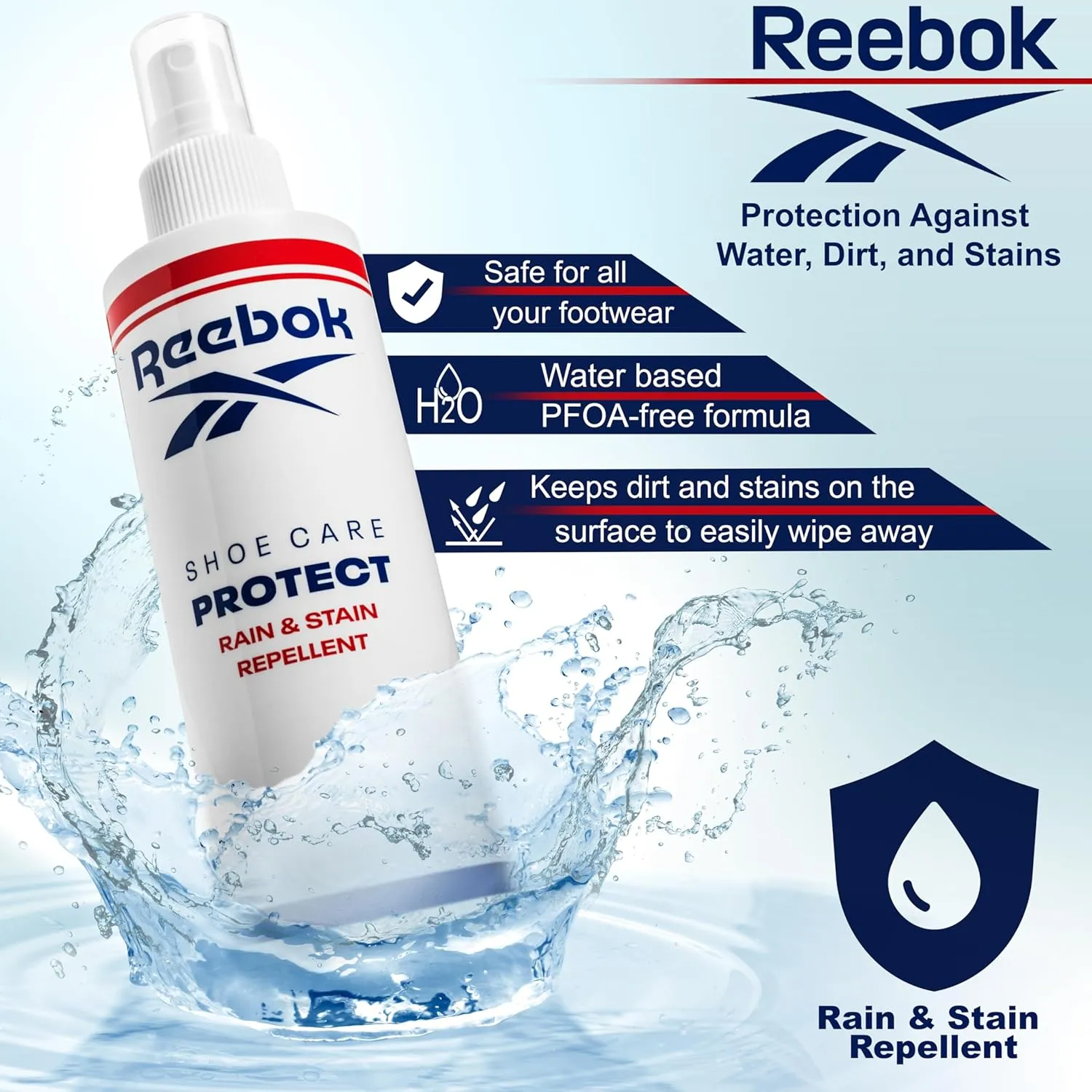 Reebok Rain and Stain Repellent - Shoe Protector Spray Waterproof and Stain Protection - Water Repellent Spray for Shoes, 6oz