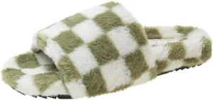 RErom Women's Fuzzy Checkered Indoor Plaid Slippers - Plush Comfy Faux Fur Shoes with Anti-Skid Sole