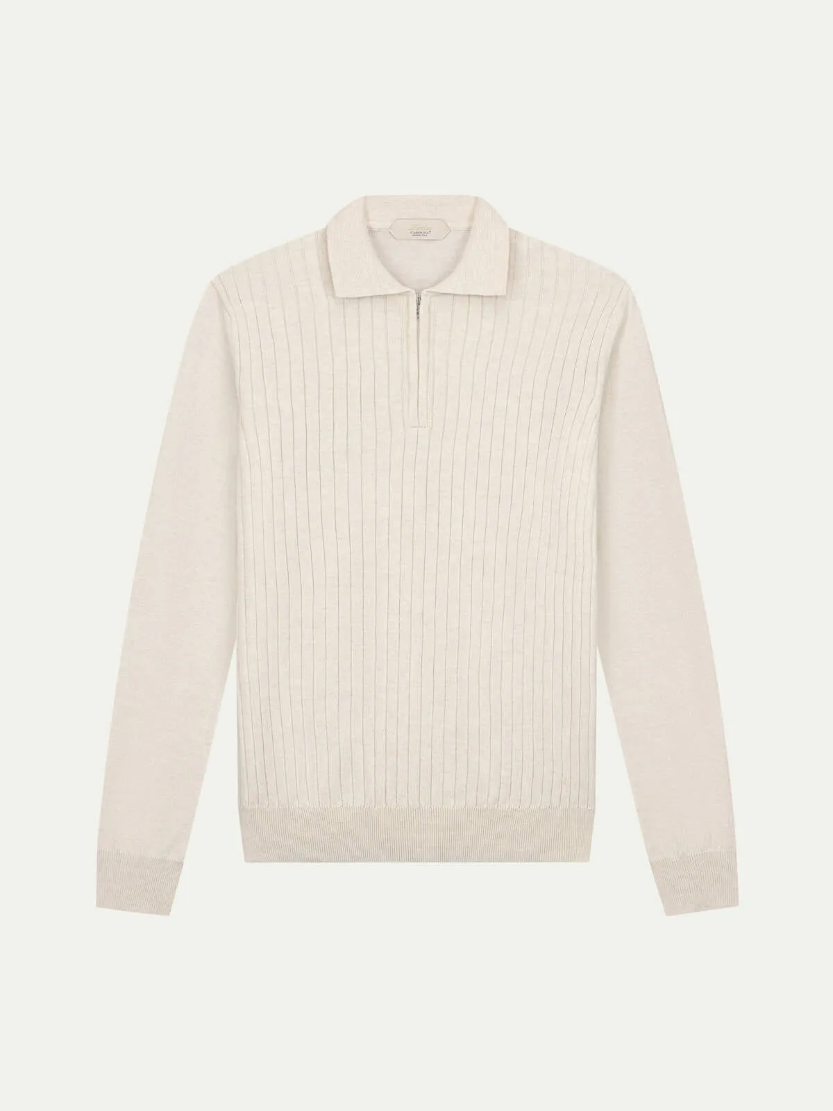Ribbed Zipper Polo Light Beige