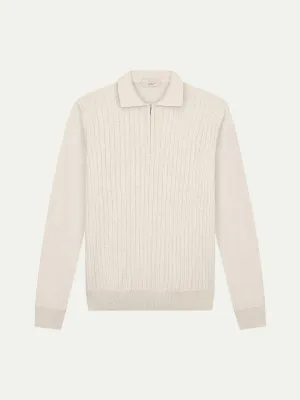 Ribbed Zipper Polo Light Beige