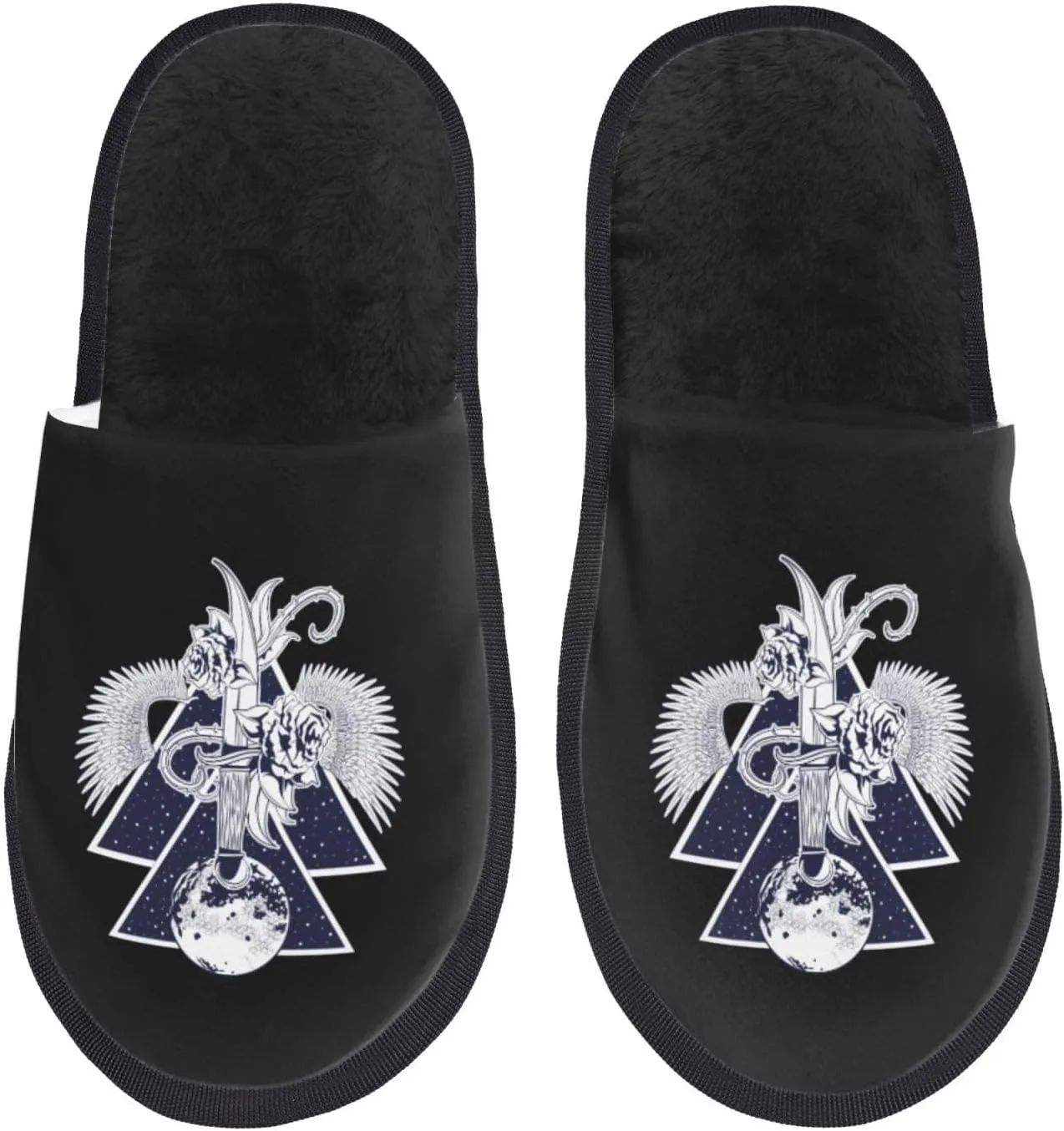 Rock Metal Dark Dagger Blade Shield Wings Slippers For Women Men Cozy Indoor And Outdoor Slip On Slippers Fuzzy House Shoes