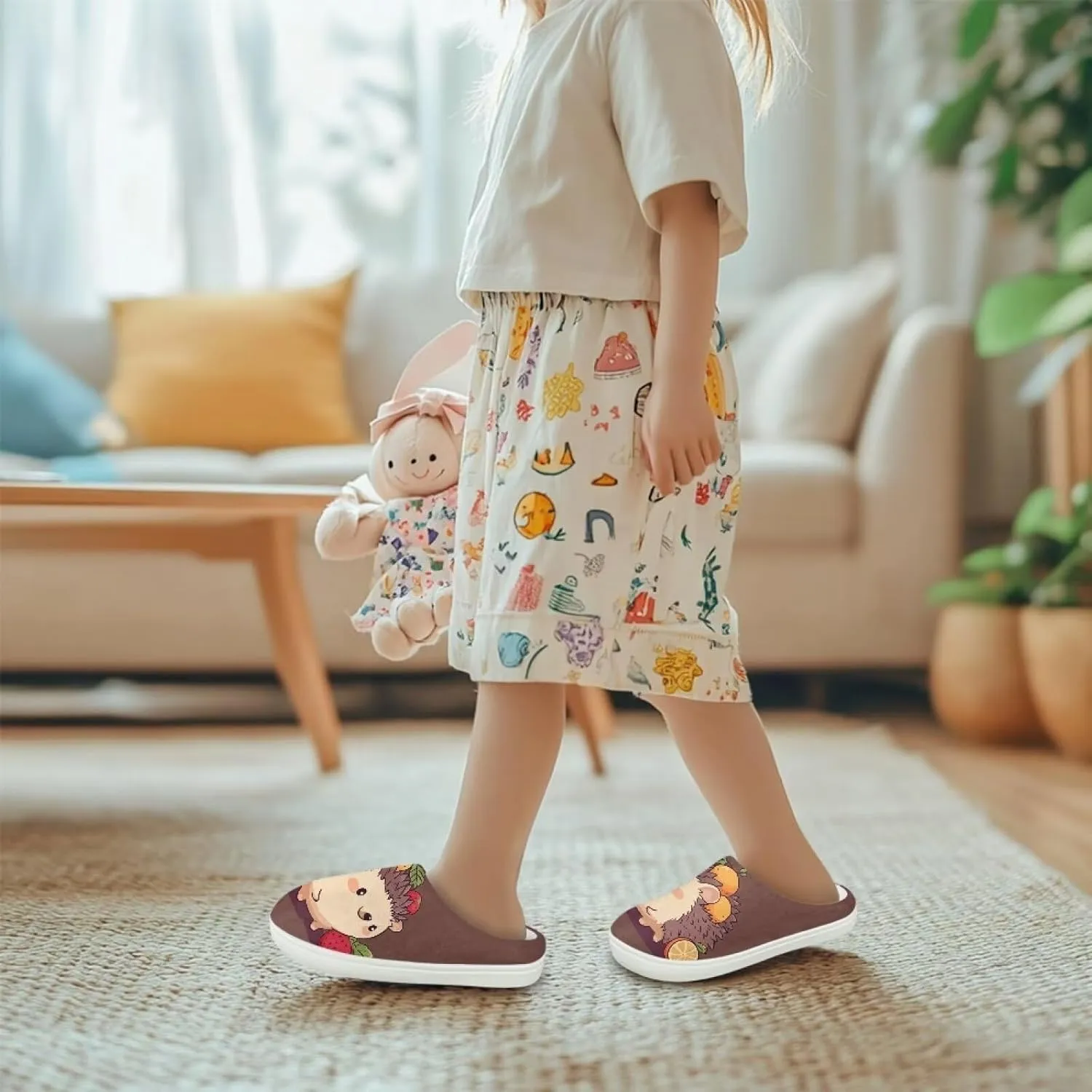 Room Slippers Winter Breathable Warm Slippers for Boys Girls Casual Lightweight Fluffy Slides for Garden Size 9-15 White Sole