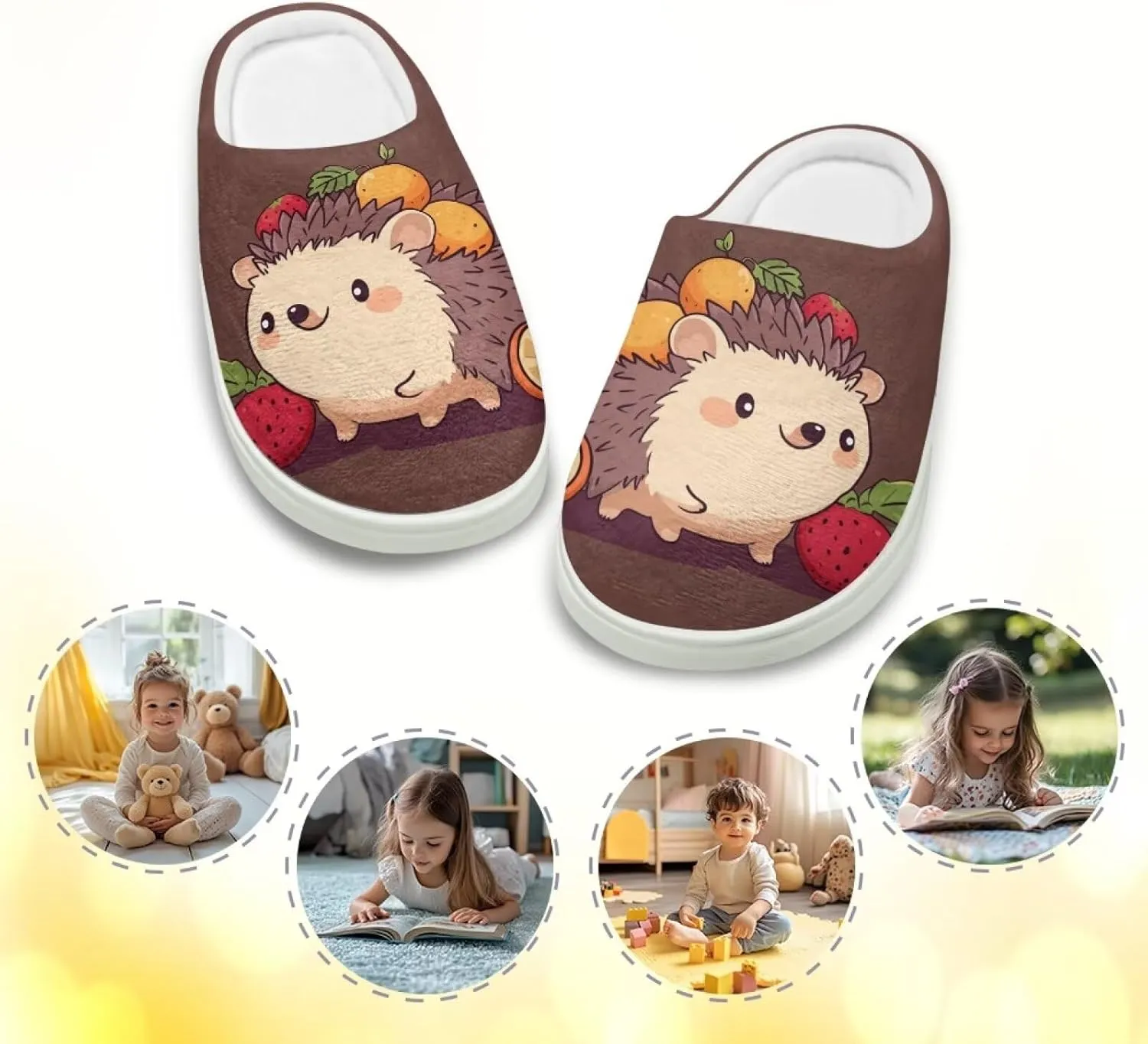 Room Slippers Winter Breathable Warm Slippers for Boys Girls Casual Lightweight Fluffy Slides for Garden Size 9-15 White Sole