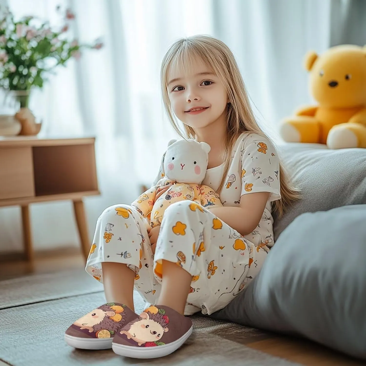 Room Slippers Winter Breathable Warm Slippers for Boys Girls Casual Lightweight Fluffy Slides for Garden Size 9-15 White Sole