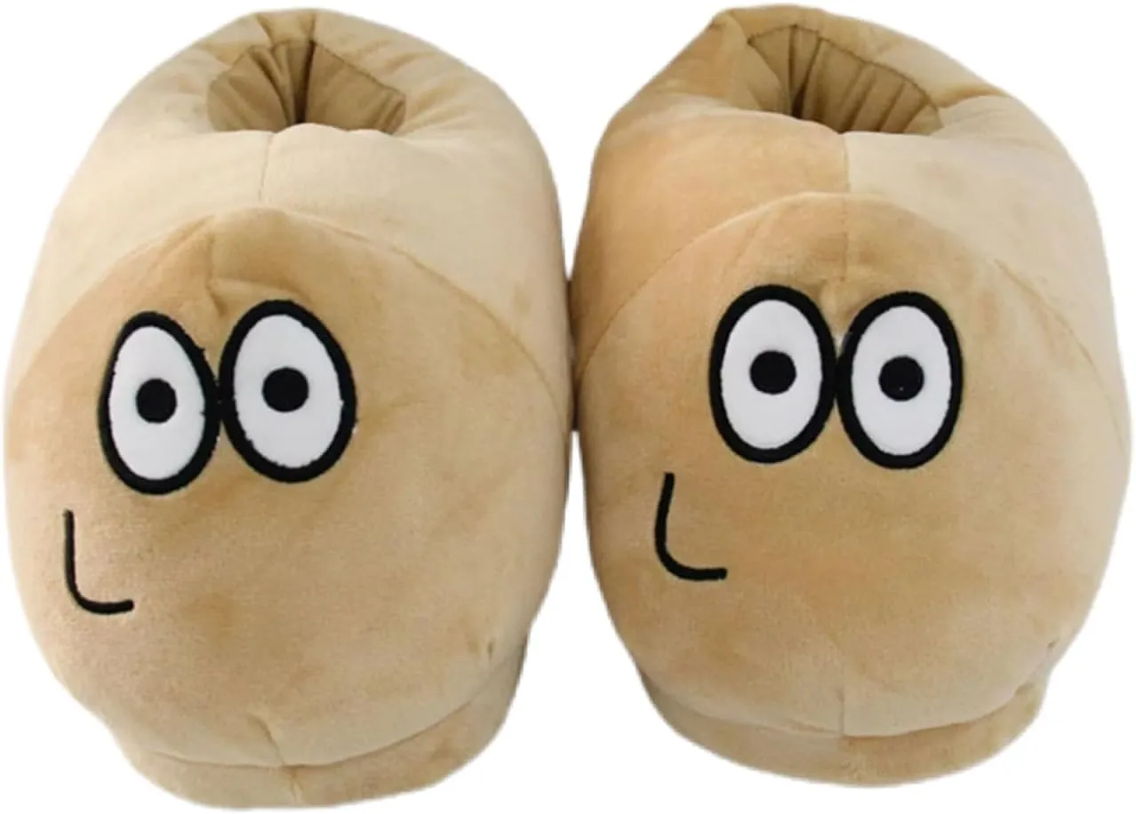 Sad Pou Slippers Alien Plush Doll Animal Fluffy Slippers for Children Adults Women Funny Winter