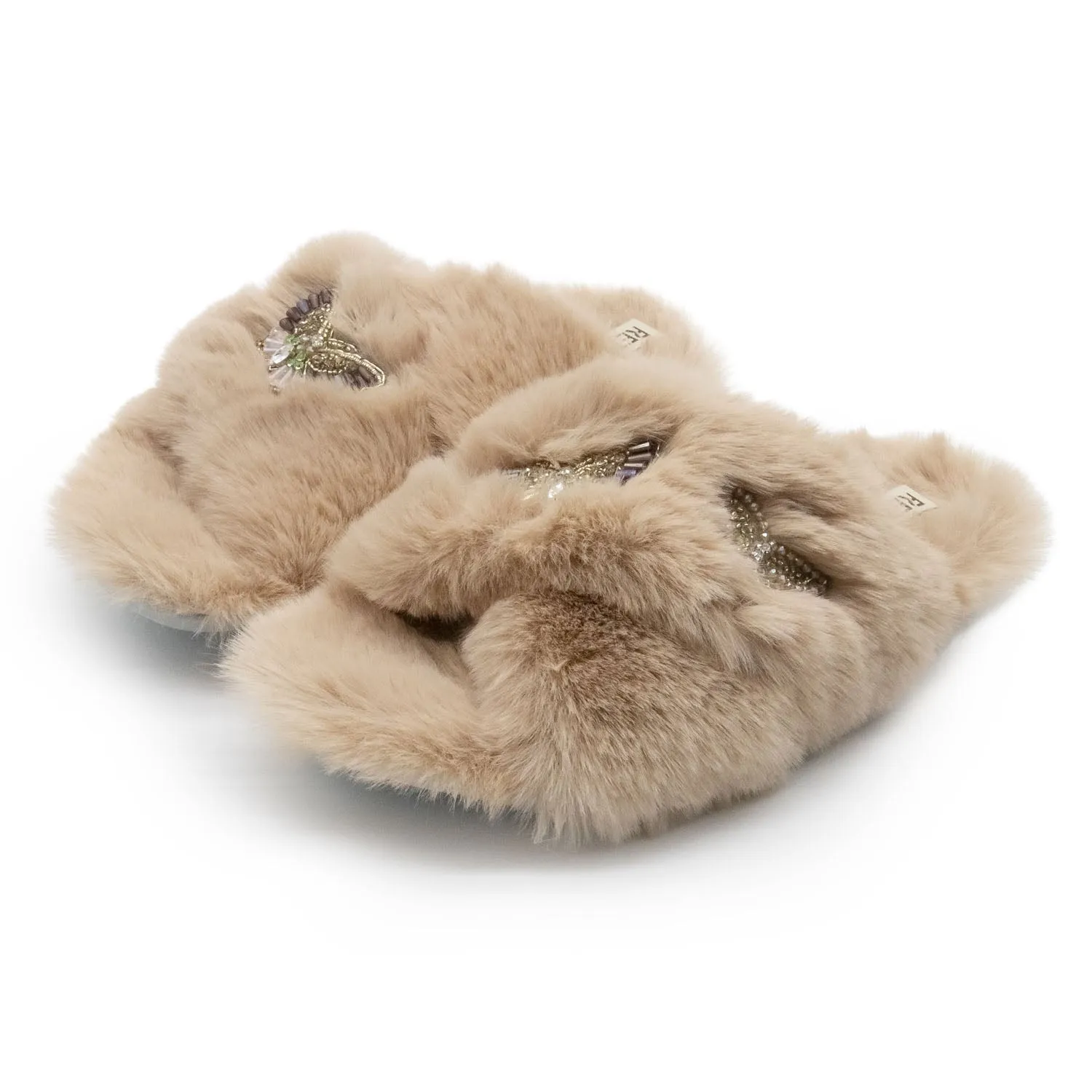 Sadie Mink Luxury Plush Diamanté Embellished Handmade Slipper