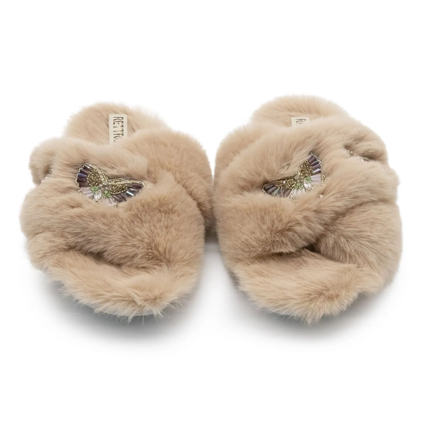 Sadie Mink Luxury Plush Diamanté Embellished Handmade Slipper