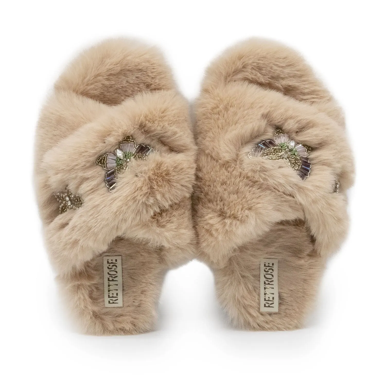 Sadie Mink Luxury Plush Diamanté Embellished Handmade Slipper