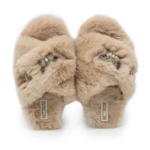 Sadie Mink Luxury Plush Diamanté Embellished Handmade Slipper