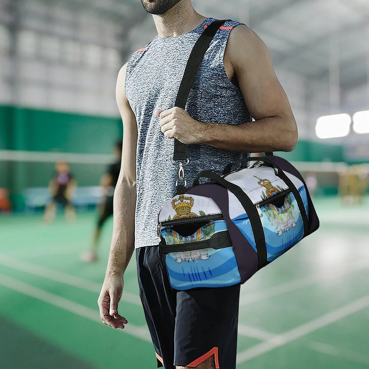San Marino Flag Lips Duffel Bag for Men Women with Shoe Compartment Lightweight Gym Bag