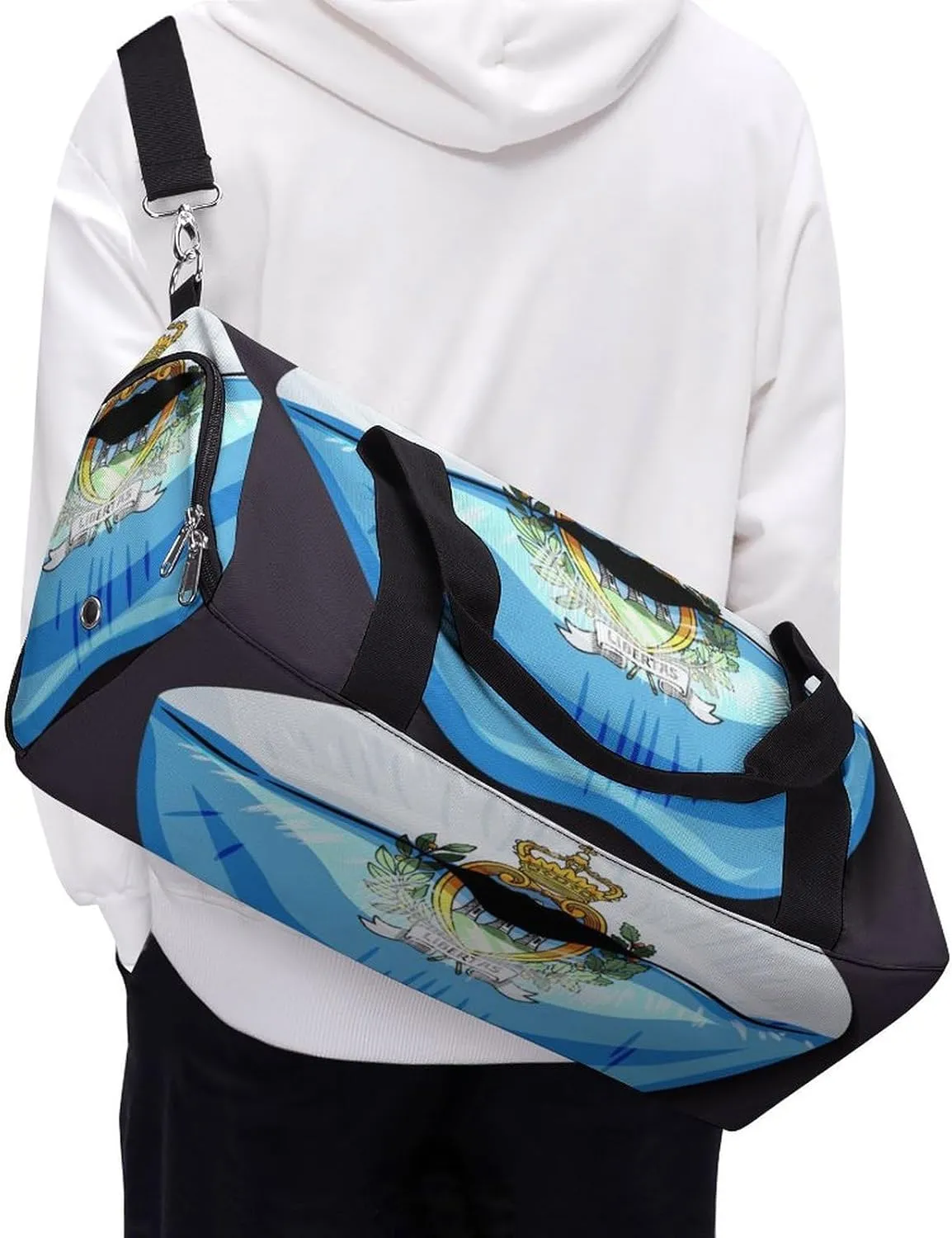 San Marino Flag Lips Duffel Bag for Men Women with Shoe Compartment Lightweight Gym Bag