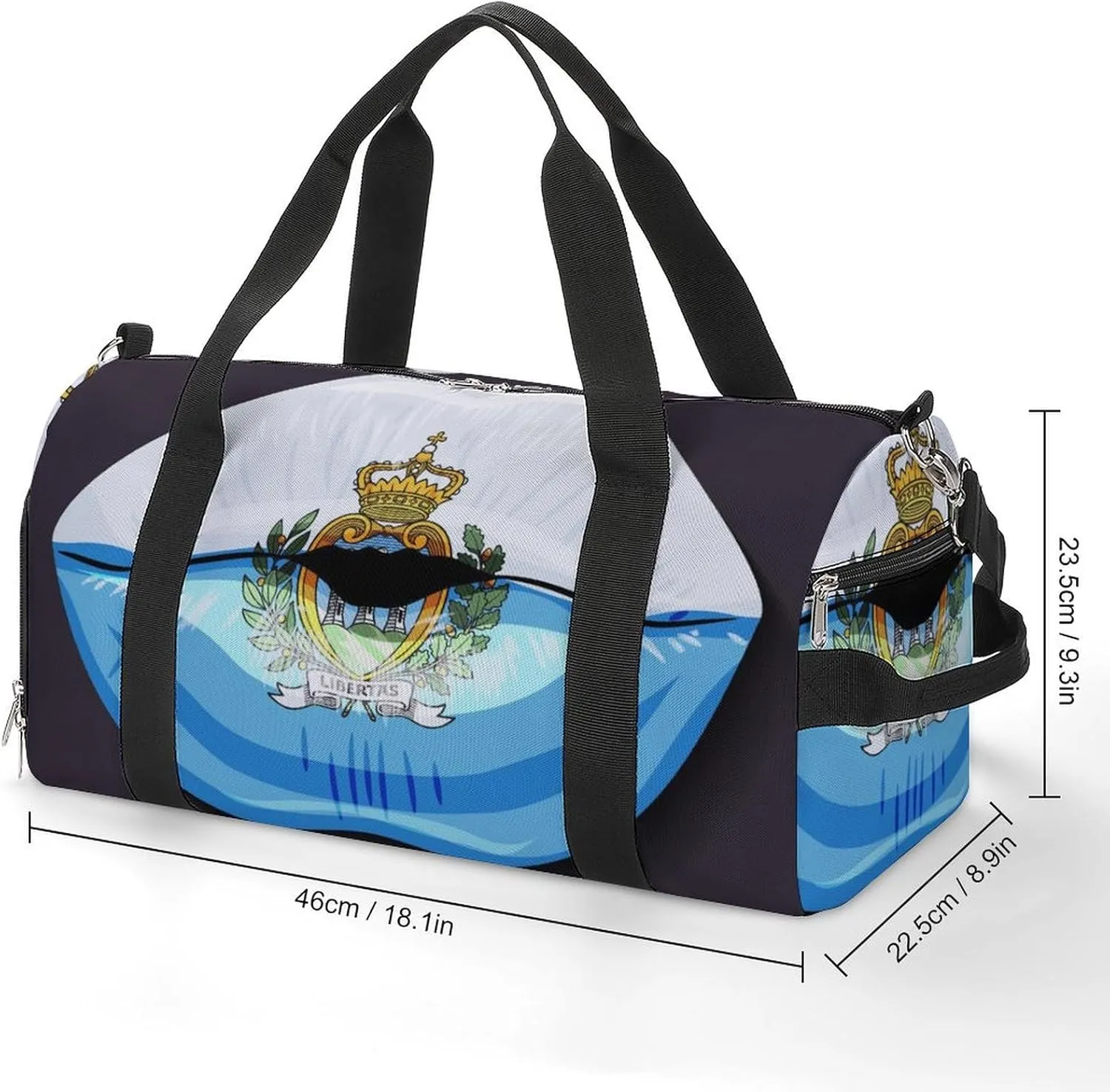San Marino Flag Lips Duffel Bag for Men Women with Shoe Compartment Lightweight Gym Bag