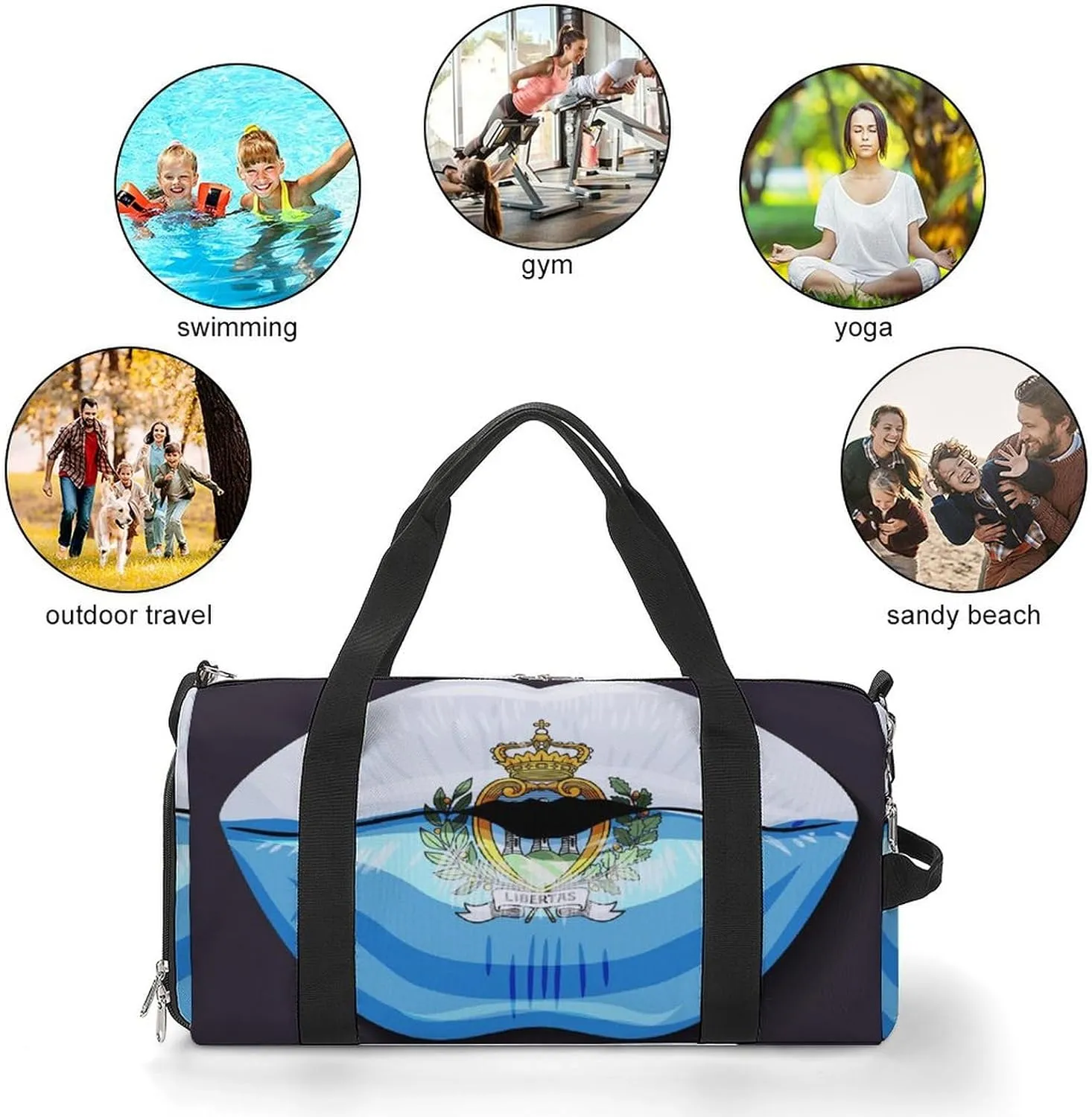 San Marino Flag Lips Duffel Bag for Men Women with Shoe Compartment Lightweight Gym Bag