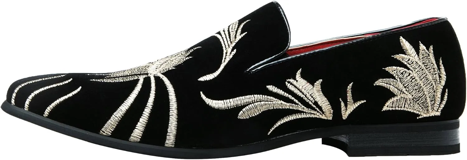Santimon Mens Slip-On Loafers Business Dress Tuxedo Leather Lined Slippers Driving Moccasins Lightweight Embroidery Suede Luxury Formal Casual Suit Shoes