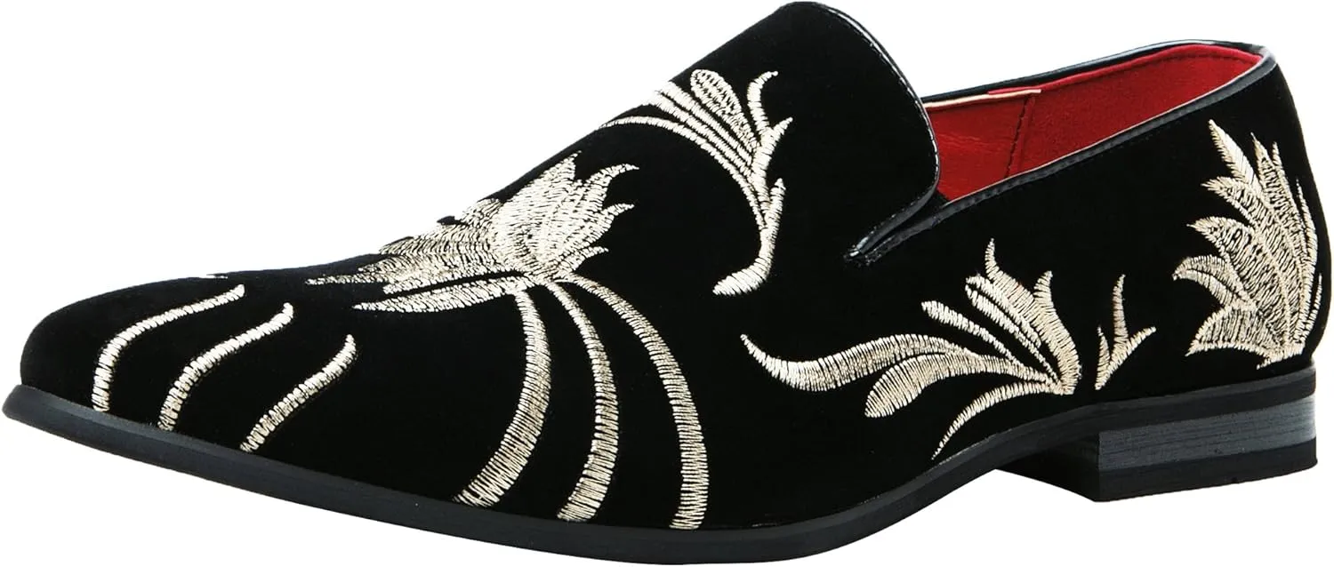 Santimon Mens Slip-On Loafers Business Dress Tuxedo Leather Lined Slippers Driving Moccasins Lightweight Embroidery Suede Luxury Formal Casual Suit Shoes