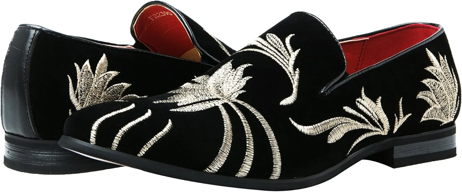 Santimon Mens Slip-On Loafers Business Dress Tuxedo Leather Lined Slippers Driving Moccasins Lightweight Embroidery Suede Luxury Formal Casual Suit Shoes