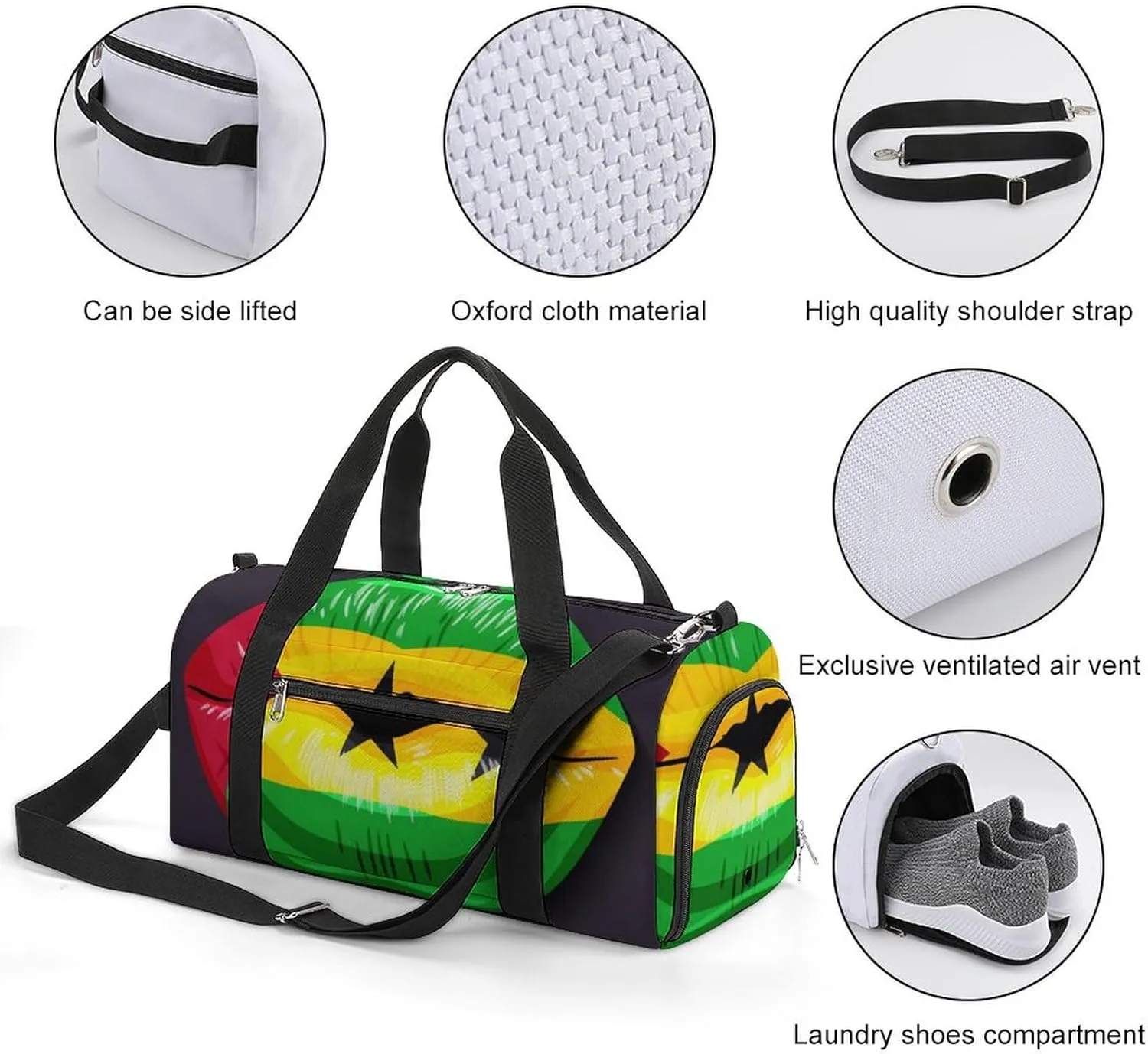 Sao Tome Principe Flag Lips Duffel Bag for Men Women with Shoe Compartment Lightweight Gym Bag